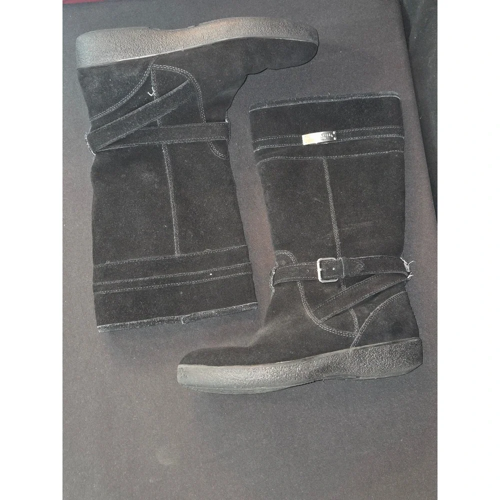 COACH Tallulah Black Suede Buckle Boots‎ Women's US 8B